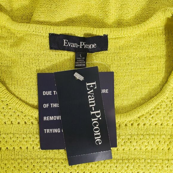 Evan Picone Womens Top Large Open Mesh Knit Yellow Green Short Sleeve Sweater - Picture 7 of 11